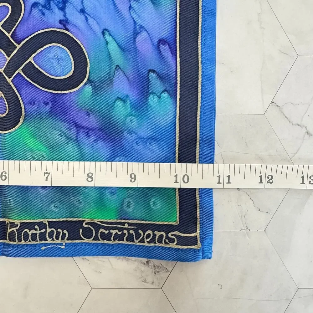 Hand Painted Silk Scarf Kathy Scrivens Blue Green Made In Scotland 11x57